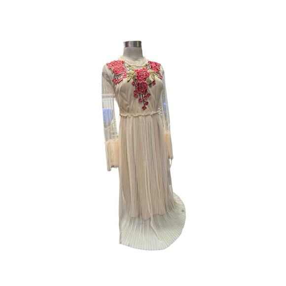HESPERUS NWT Size M Ivory Sheer Long Sleeve Dress W/ Floral Embroidered Top - Picture 1 of 16
